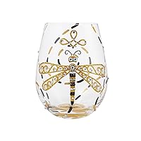 Enesco Lolita Designs Dazzling Dragonfly Hand-Painted Artisan Stemless Wine Glass, 20 Ounce, Multicolor