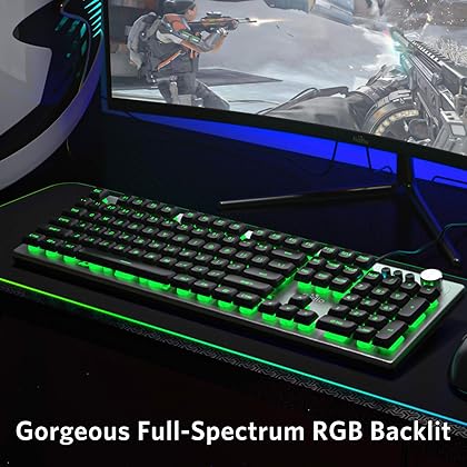 Fiodio Membrane Gaming Keyboard, Wired RGB Rainbow Backlit Keyboard, Ergonomic Standard Keyboard for Desktop, Computer and PC