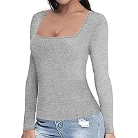 Womens Tops Dressy Casual Womens Fashion Fall Clothes One Piece Cutout Tops Long Sleeve Ribbed Slim Fitted Shirts Tee Tshirts