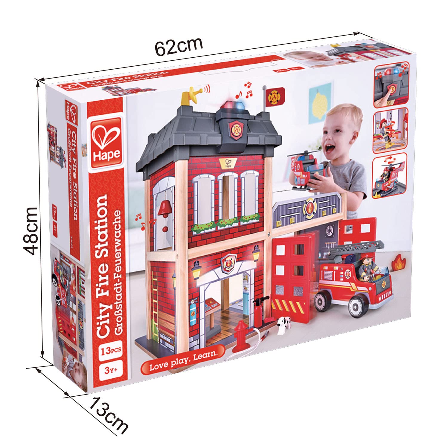 Hape Fire Station Playset| Wooden Dollhouse Kid’s Toy, Stimulates Key Motor Skills And Promotes Team Play (E3023) Multicolor, L: 23.6, W: 11.8, H: 18.8 inch