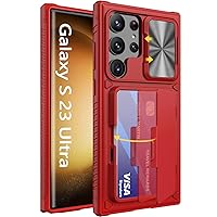 Vihibii for Samsung Galaxy S23 Ultra Case with Slide Camera Protection Cover, Built-in Card Holder (4 Cards) & Kickstand, Shockproof Rugged Wallet Phone Case for Galaxy S23 Ultra 5G 6.8