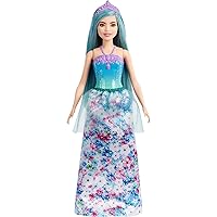 Barbie Dreamtopia Royal Doll with Petite Body, Turquoise Hair & Sparkly Bodice Wearing Removable Skirt, Shoes & Headband