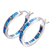 Round Blue Opal Hoop earring fashion jewelry earrings