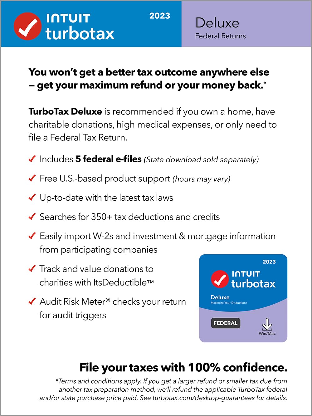 TurboTax Deluxe 2023 Tax Software, Federal Tax Return [Amazon Exclusive] [PC/Mac Download]