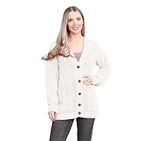 Womens Ladies Chunky Cable Knitted Button Long Sleeve Grandad Cardigan Jumper