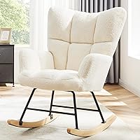 Nursery Rocking Chair Teddy Upholstered Glider Rocker Chair Nursing Armchair with High Backrest Modern Rocking Accent Chairs for Nursery Bedroom Living Room, Beige