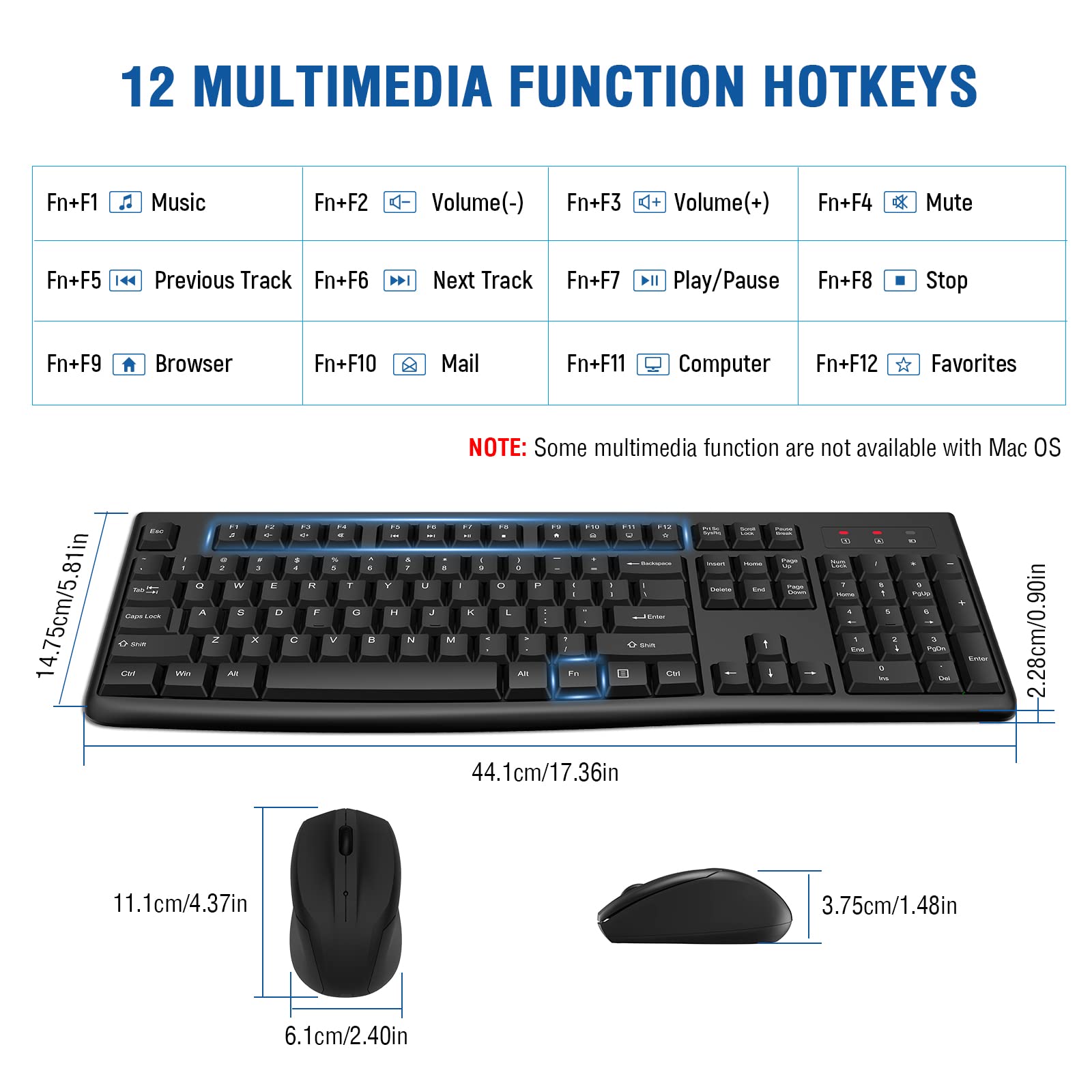 Wireless Keyboard and Mouse Combo, EDJO Full-Sized 2.4GHz USB Computer Wireless Keyboard and Wireless Optical Mouse for Windows, Mac, Laptop/Desktop/PC