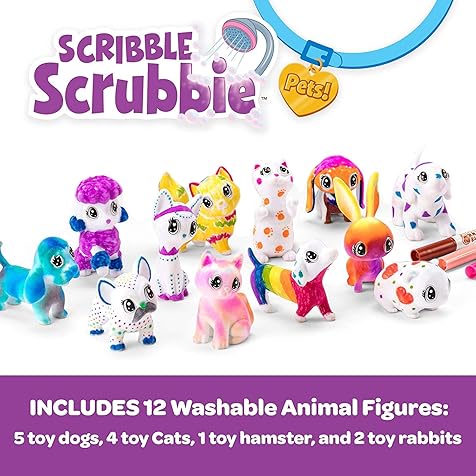 Crayola Scribble Scrubbie Pets Mega Pack (12 Pets), Reusable Pet Care Toy, Dog & Cat Toys for Kids, Holiday Gift for Girls & Boys, 3+