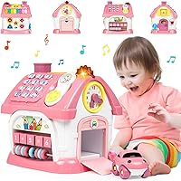 Toys for 1+ Year Old Girls, Montessori Toddlers Toys with Sound/Lights/Music/Clock/Telephone/Car 6 in 1 Multi-Functional House, Early Educational Birthday Gift for Girl and Boy