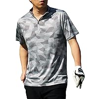 TopIsm Polo Shirt, Golf, Men's, Golf Wear, Quick Dry Mesh, Stretch, Short Sleeve, Half Zip, Camouflage, All Patterns, Top, Large Size, Spring and Summer