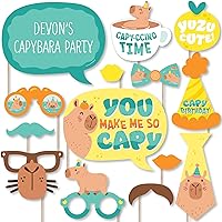 Big Dot of Happiness Custom Capy Birthday - Photo Booth Props - Personalized Capybara Party Supplies - 20 Selfie Props