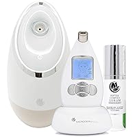 Microderm GLO Facial Spa Skincare Bundle Includes Diamond Microdermabrasion System, Facial Spa, Peptide Complex Serum. Best Anti Aging Treatment Blackhead Remover and Pore Vacuum Kit (White)