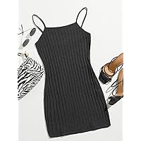 Dresses for Women - Rib-Knit Solid Bodycon Dress (Color : Dark Grey, Size : Small)