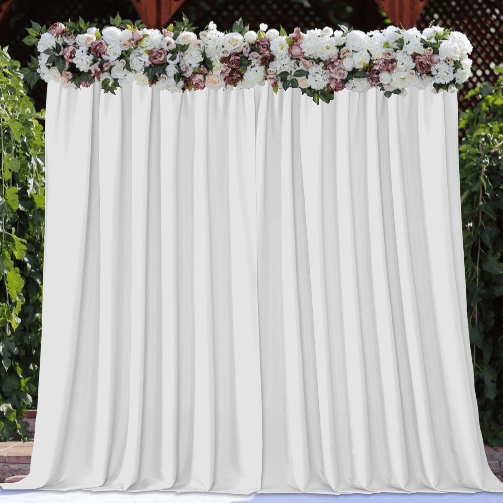 Joydeco White Backdrop Curtains for Parties, Photography Backdrop Drapes for Wedding Decorations Birthday, Wrinkle Free Polyester 5ft x 8ft Fabric Drape 2 Panels with Rod Pockets
