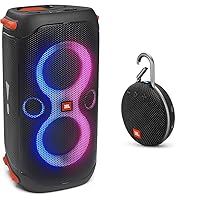 JBL PartyBox 110 - Portable Party Speaker with Built-in Lights, Powerful Sound and deep bass, Black & Clip 3, Black - Waterproof, Durable & Portable Bluetooth Speaker - Up to 10 Hours of Play