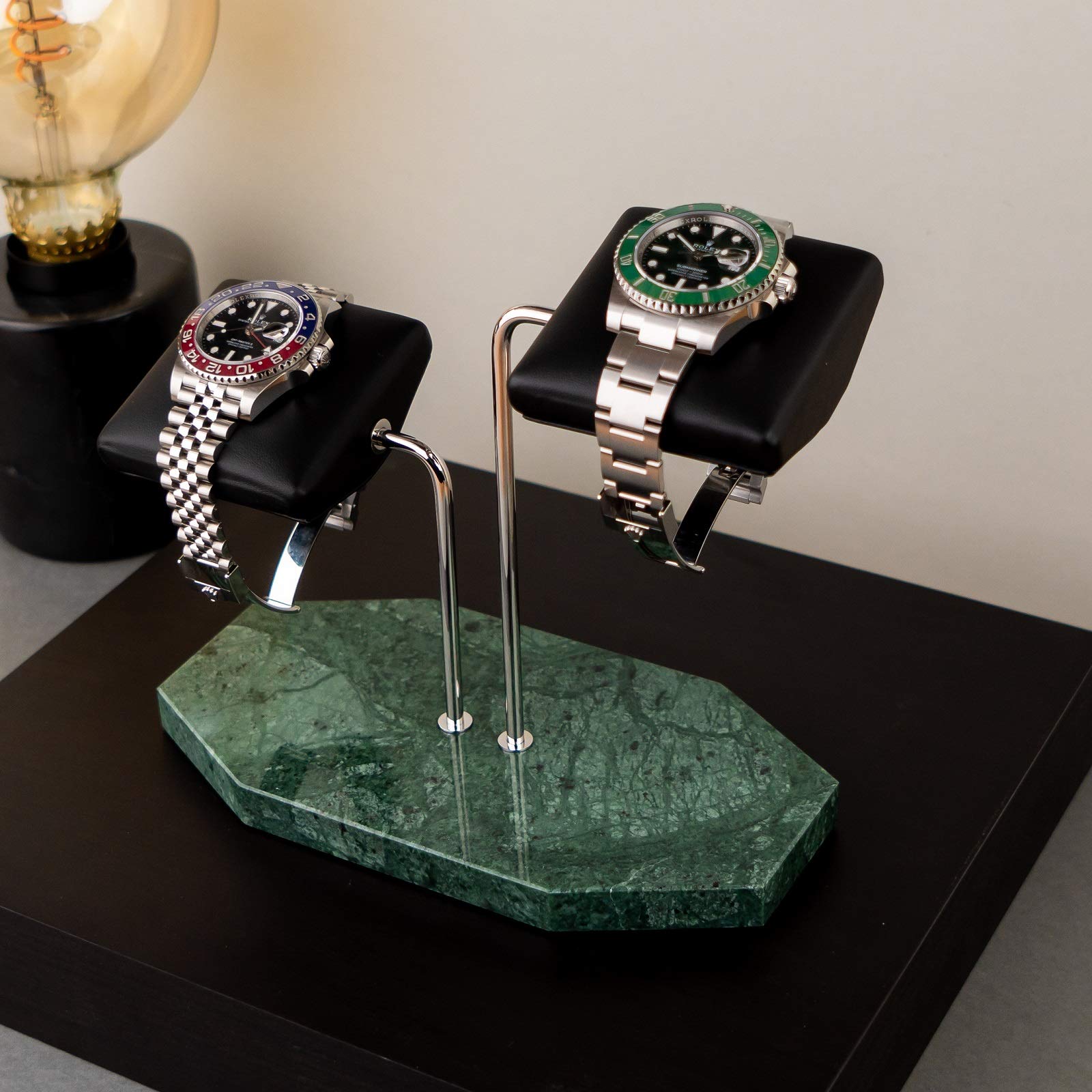 Watch stand watch holder watch display stand Two watch Handcrafted (Pearl Verde Watch Stand)