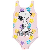 Peanuts Snoopy Swimsuit for Girls | Kids Pink All in One Floral Swimming Costume | Dog & Multicoloured Swimwear Bodysuit