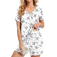 CATHY Womens Summer Soft Two Piece Matching Outfits Set Short Sleeve Pajamas Sets