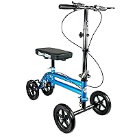 Economy Knee Scooter Steerable Knee Walker for Adults for Foot Surgery, Broken Ankle, Foot Injuries - Foldable Knee Rover Scooter for Broken Foot Injured Leg Crutch with Dual Brakes (Blue)