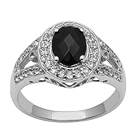 SHRI1461 Women's Solitaire Ring in 925 Sterling Silver with Black Spinel with White Topaz, Silver, White