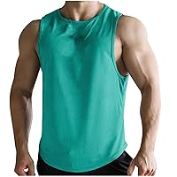 Mens Sleeveless Tank Tops Workout Muscle Shirts Fashon Gym T Shirts Summer Beach Casual Loose Lightweight Crewneck Tops