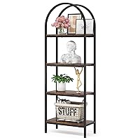 4-Tier Arched Bookshelf, Tall Open Bookcase Storage Shelves, Wood Metal Freestanding Display Rack Tall Shelving Unit for Home Office, Bedroom, Living Room, Rustic Brown