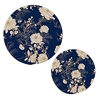 White Flowers on Navy Blue Trivets for Hot Dishes 2 Pcs,Hot Pad for Kitchen,Trivets for Hot Pots and Pans,Large Coasters Cotton Mat Cooking Potholder Set