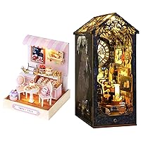 Kisoy Dollhouse Miniature with Furniture Kit, DIY 3D Wooden DIY House Kit with Dust Cover, Handmade Tiny House Toys for Teens Adults Gift (Sweet Talk+Detective Famous Agency)(