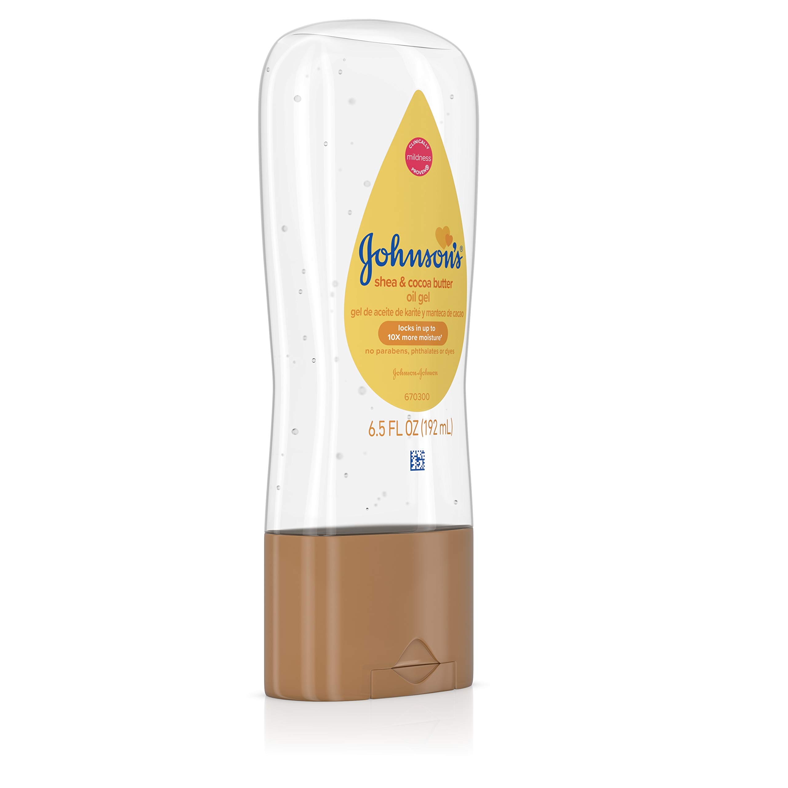 Johnson's Baby Oil Gel, Moisturizing Baby Massage Mineral Oil Enriched with Shea & Cocoa Butter, Dry Skin Relief for Babies, Kids & Adults, Nourishing & Gentle on Delicate Skin, 6.5 fl. oz