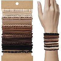 WantGor Boho Hair Ties, 20 PCS Hair Bands 4 Styles Bracelets Hair Ties 2.36inch Cute Ponytail Holders Elastic Boho Hair Bracelets Hair Accessories for Women Thick Thin Long Curly (Neutral)