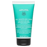 Apivita Conditioner for Oily Roots and Dry Ends for Men and Women - Balances, Nourishes, Hydrates, Boosts Volume, Repairs Damaged Hair, Prevents Breakage & Split Ends - with Aloe & Vitamin E, 5.07 Fl