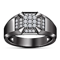 0.20 Ct Round Cut White Diamond Square Shape Men's Engagement Ring 14k Black Gold Plated 925 Sterling Silver