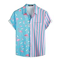 VATPAVE Mens Hawaiian Flamingo Shirts Casual Tropical Short Sleeve Button Down Shirt Summer Beach Shirts