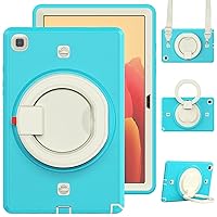 Shockproof Kids Case for Samsung Galaxy A7 Case 10.4 Inch (SM-T500 / T505 / T507), Heavy Duty Durable Dual-Layer Cover Kickstand Handle +Shoulder Strap + Screen Protector,Cream+Aqua