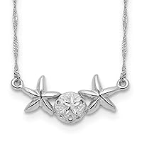 14K White Brushed & Polished Sand Dollar Starfish Necklace
