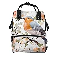 Floral Print Watercolor Robin Bird Print Diaper Bag Multifunction Laptop Backpack Travel Daypacks Large Nappy Bag