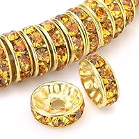 100pcs Adabele Grade A 6mm (0.24 Inch) Crystal Rhinestone Rondelle Spacer Loose Round Beads (Topaz Yellow) Gold Plated Brass Metal CF7-607