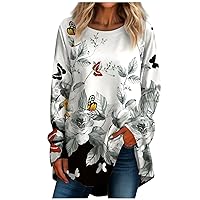 Long Sleeve Shirts for Women Fall Stylish Crew Neck Womens Blouses Tunic Lightweight Plus Size Graphic Tees for Women