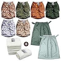 Mama Koala 2.0 Baby Cloth Diapers with 6 Inserts Bundle(Neutral Leaves), with 2 Pack Reusable and Washable Waterproof Pail Liners