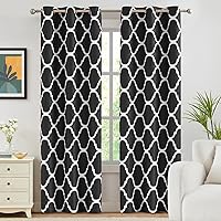 Melodieux Moroccan Fashion Thermal Insulated Room Darkening Blackout Grommet Curtains for Living Room, 42 by 84 Inch, Black (2 Panels)