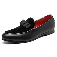 Mens Loafers Velvet Driving Shoes for Men Leather Moccasin Wedding Dress Smoking Slipper Bow Black Red