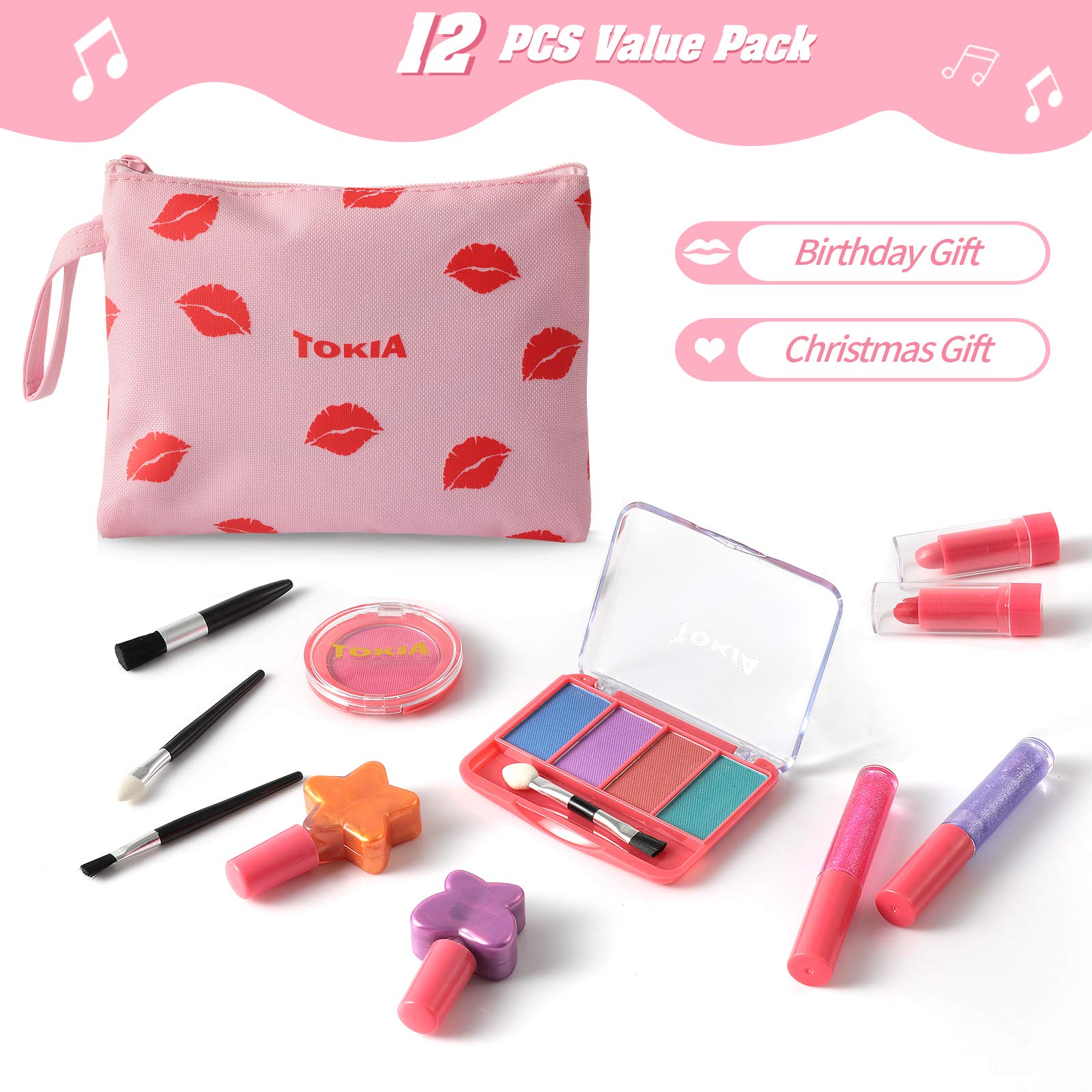 Kids Makeup Kit for Girl, Washable Non-Toxic Little Girl Makeup Set with Cosmetic Bag