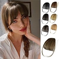 NAYOO Clip in Bangs - 100% Human Hair Bangs Clip in Hair Extensions, Light Brown Clip on Bangs Wispy Bangs Fringe with Temples Hairpieces for Women Curved Bangs for Daily Wear
