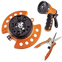 DRAMM Watering and Tool Set Includes 9-Pattern Revolver Spray Gun, 9-Pattern ColorStorm Turret Sprinkler, and Colorpoint Compact Shear, Orange