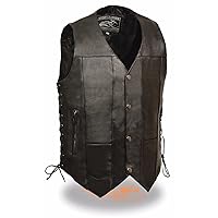 EL5391 Black Motorcycle Leather Vest for Men w/ 10 Pockets- Riding Club Adult Motorcycle Vests