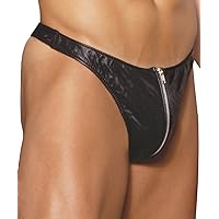 Hot Spot Men's Leather Zip Up Thong Novelty Role Play Underwear Black