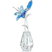 H&D HYALINE & DORA Crystal Calla Lily Flower Figurine Collectible Wedding Bouquets with Crystal Vase for Home Wedding Party Decor, Blue Flower with Sliver Metal Stem