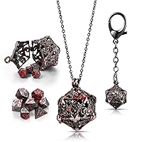 Bloodstained Mini Dice Set Tiny Polyhedral Metal Dice Set with Copper Hollow Antique D20 Necklace Dice Case Keychain Portable 7 Pcs Dice Set Compatible with DND