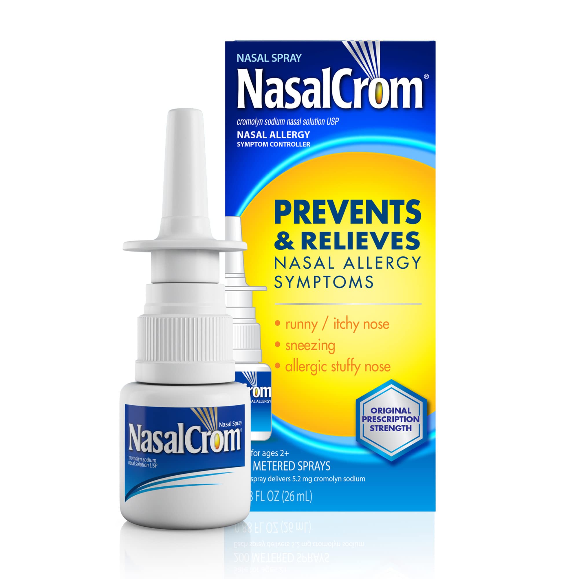 NasalCrom Nasal Spray, Prevents and Relieves Nasal Allergy Symptoms, Non-Drowsy, 200 Sprays, 0.88 FL OZ,(1 Pack)