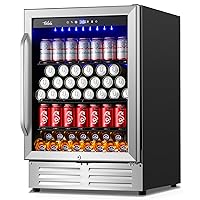 24 Inch Beverage Refrigerator Cooler,210 Cans Wide Beverage and Beer Fridge with Glass Door and Powerful Cooling Compressor, Built-in/Freestanding Drink Fridge for Kitchen, Bar or Office